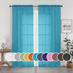 Turquoise Blue Sheer Curtains, Sheer Curtains 84 inch Length 2 Panels Set by OWENIE