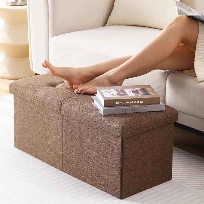 Storage Ottoman Bench Foldable Seat Footrest Shoe Bench End of Bed Storage - Image 4