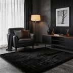 Black Rabbit Striped Plush Rug 4'x6', Fluffy Faux Fur Shaggy Area Rug by CHOVY