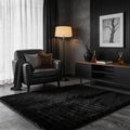 Black Rabbit Striped Plush Rug 5'x8', Fluffy Shaggy Area Rug by CHOVY