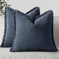 MIULEE Linen Fringe Decorative Euro Throw Pillow Covers Indigo Blue 26x26 | Set by MIULEE