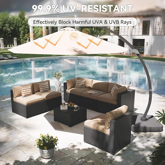 Aoxun Patio Furniture Set with Umbrella, 8 Piece Outdoor Sectional Sofas - Image 2