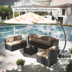 Aoxun Patio Furniture Set with Umbrella, 8 Piece Outdoor Sectional Sofas - Image 2
