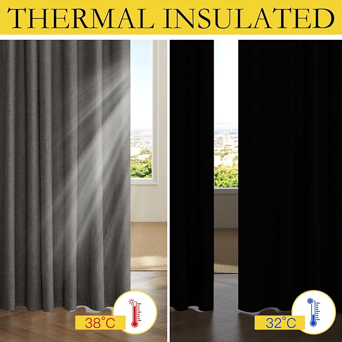 NICETOWN Grizzle Gray Linen 100% Blackout Curtains - Image 6
