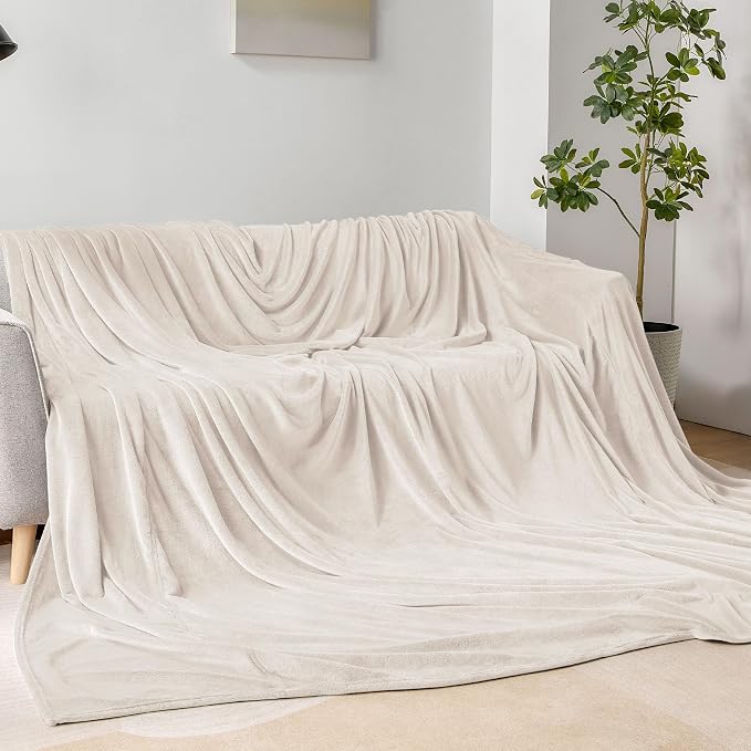 BEDELITE Fleece Blanket Soft Plush Oversized Bed Blanket Beige 120"x120" | - Image 3