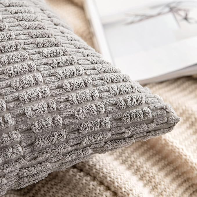 MIULEE Euro Sham Corduroy Decorative Throw Pillow Covers 22x22 Light Grey | - Image 6