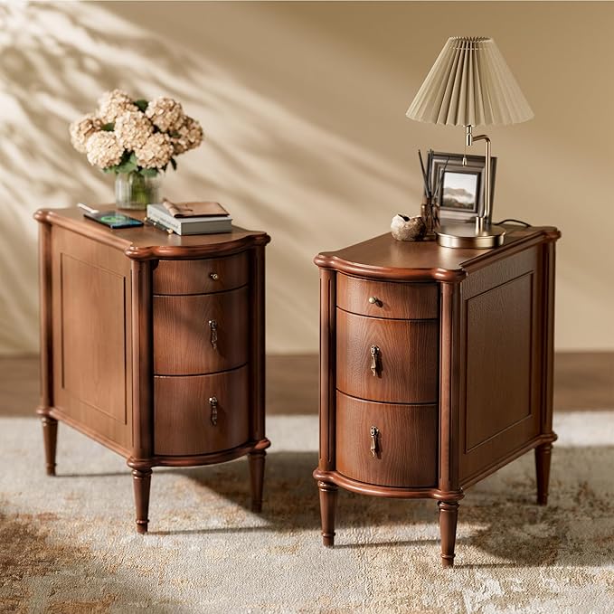 STO'SENSE Nightstand Set of 2 w/Charging Station & 3 Drawers, Pre-Assembled by STOSENSE