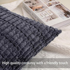Pack of 2 Corduroy Decorative Throw Pillow Covers 22x22 Inch, Dark Grey | Fall - Image 2