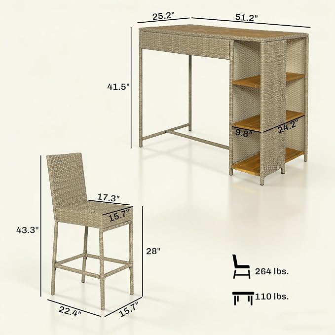 Outsunny 5 Piece Outdoor Bar Set, Wicker Outdoor High Top Table and Chairs - Image 7