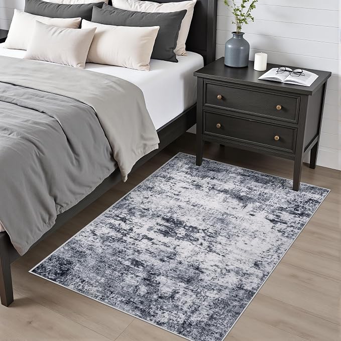 Area Rug Living Room: 3x5 Modern Washable Indoor Soft Carpet Grey | - Image 2
