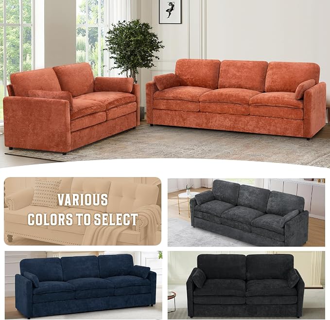 Classic Chenille Sofa Set with 2 Extra Armrest Pillows, Loveseat and 3-Seat - Image 7