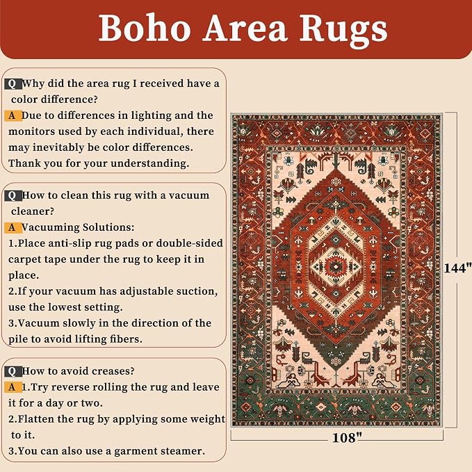 SERISSA 9x12 Washable Non Slip Boho Area Rug - Image 2