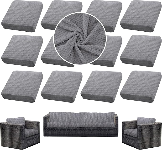 12PCS Patio Cushion Covers, Patio Furniture Couch Seat Slipcovers | Washable by SUKAIKEQA