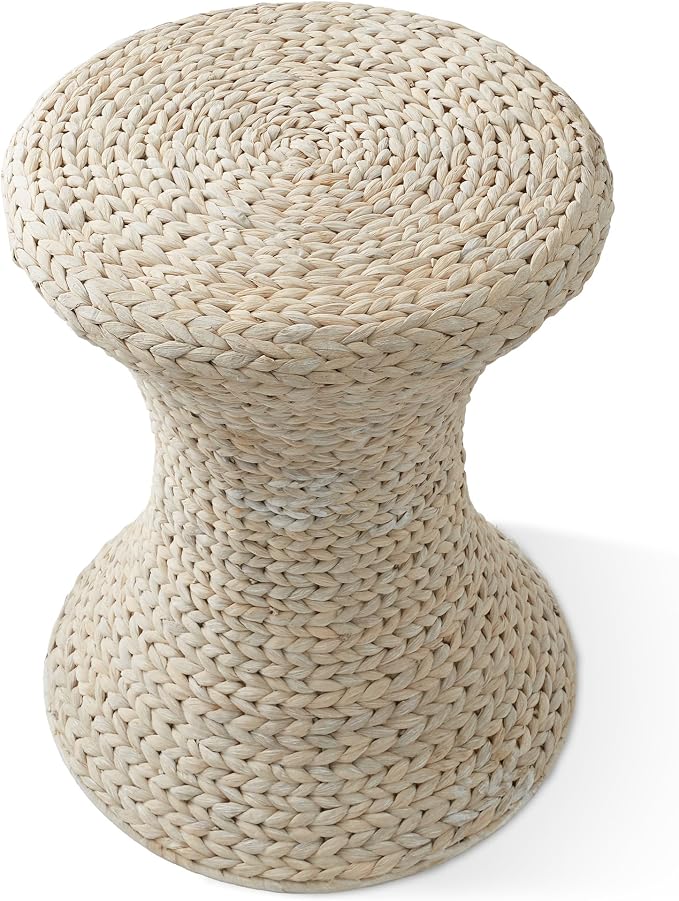 Casafield Hourglass Side Table, Water Hyacinth Round End Table, Boho Woven - Image 5