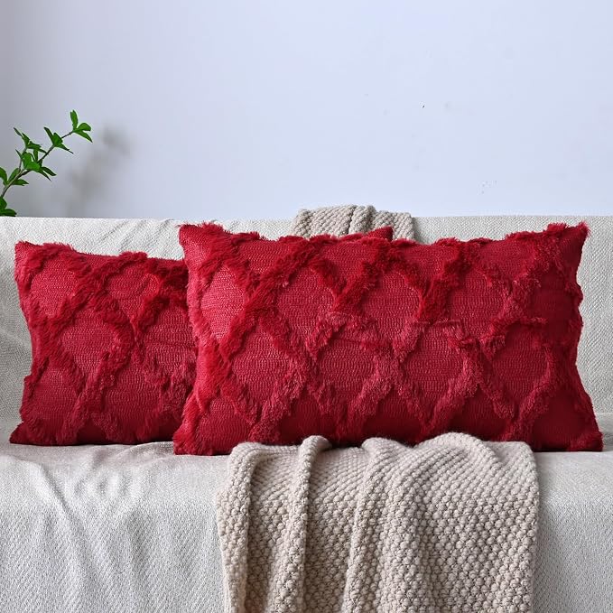 Set of 2 Soft Moroccan Throw Pillow Covers 12x20 Inch Plush Boho Decorative by Cozoomy