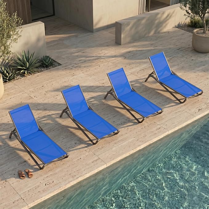 Patio Chaise Lounge Chairs Set of 4, All-Weather Aluminum Pool Loungers - Image 3