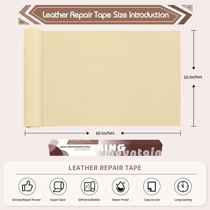 KING MOUNTAIN Leather Repair Patch, 16 x 60 Inches self Adhesive Leather Repair - Image 4
