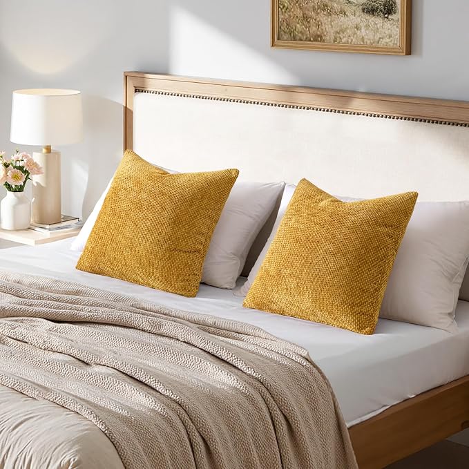 MIULEE Decorative Couch Throw Pillow Covers 22x22 in Mustard Yellow 2 Pack | - Image 3