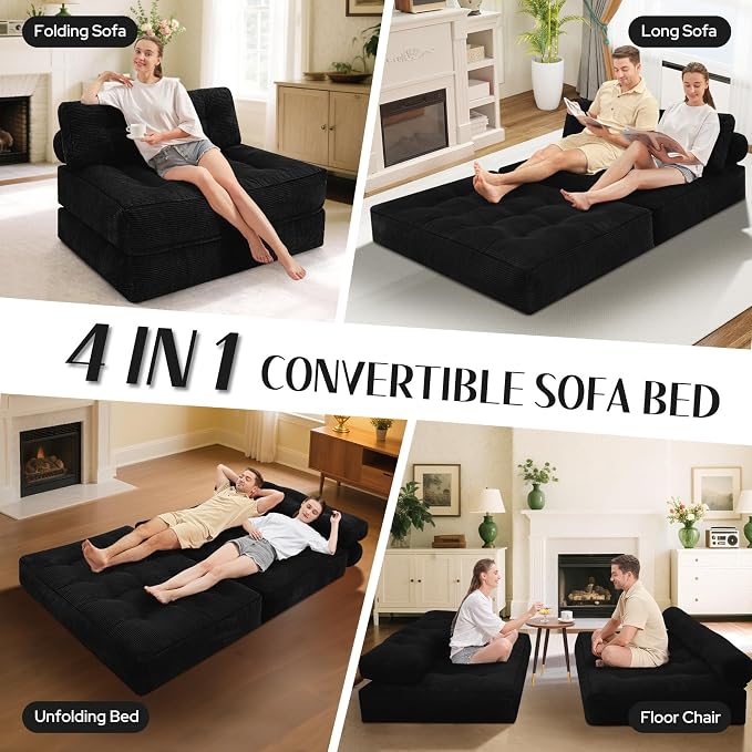 HABUTWAY Folding Sofa Bed, Foldable Floor Sofa Lounge w/Dual-Pillow & Handle - Image 7