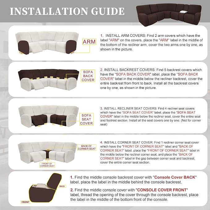 100% Waterproof Sectional Recliner Couch Covers - Image 7