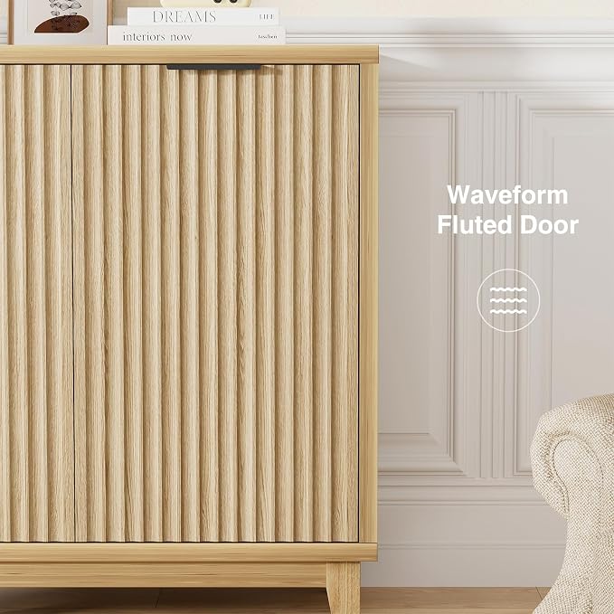 Fluted Cabinet with Storage, 2 Doors Sideboard Buffet, Mid Century Modern - Image 3
