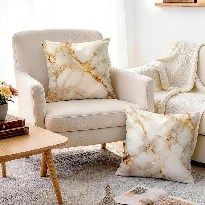 OBSEDE Gold Foil Marble Decorative Throw Pillow Covers 18 × 18 in, Couch - Image 7