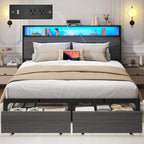 Lifezone Full Bed Frame with 2-Tier Storage Headboard, Metal Bed Frame with by Lifezone