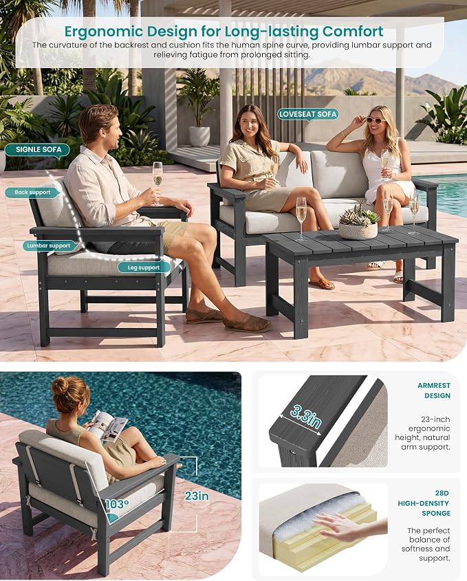 SERWALL Gray HDPE Outdoor Loveseat - Image 2