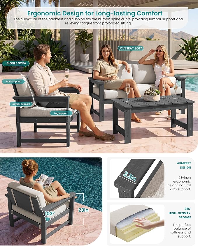 SERWALL 5 Pieces HDPE Outdoor Sofa Set - Image 2