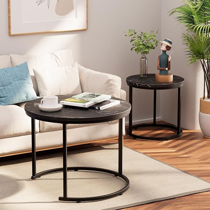 aboxoo Round Nesting Coffee Table Side Set of 2 End Tables - Image 8