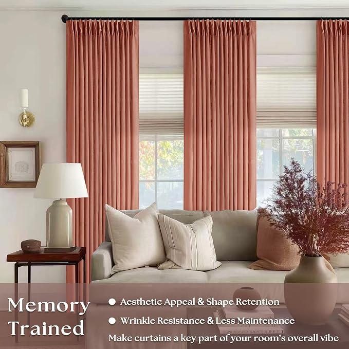 Firebrick 80 Inch Pinch Pleated Light Filtering Linen Curtains 2 Panels | Boho - Image 2