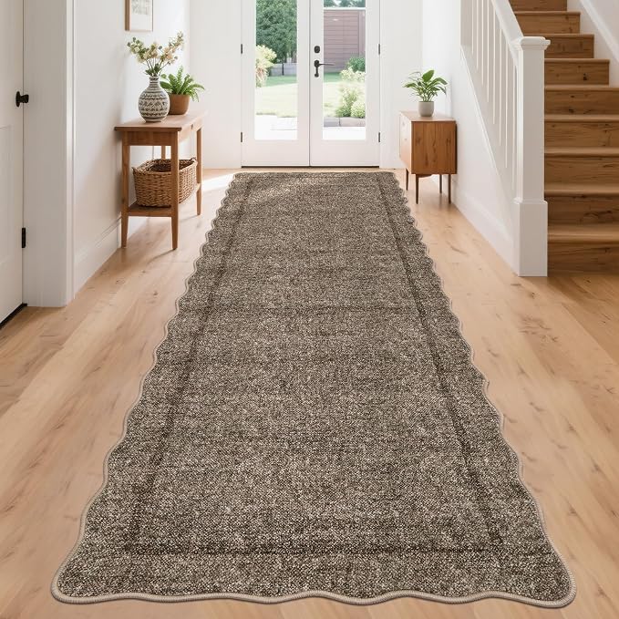 GarveeHome Scalloped Washable Runner Rug 2x10 Kitchen Runner Non Slip Taupe | - Image 8