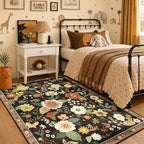 RELEANY Floral Washable 3x5 Area Rugs Black/Yellow | Flower Carpet Print Boho - Image 8