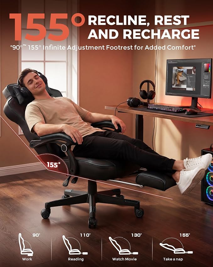 GTPLAYER Gaming Chair with Footrest, Big and Tall Game Chair 350lb Racing Style - Image 6