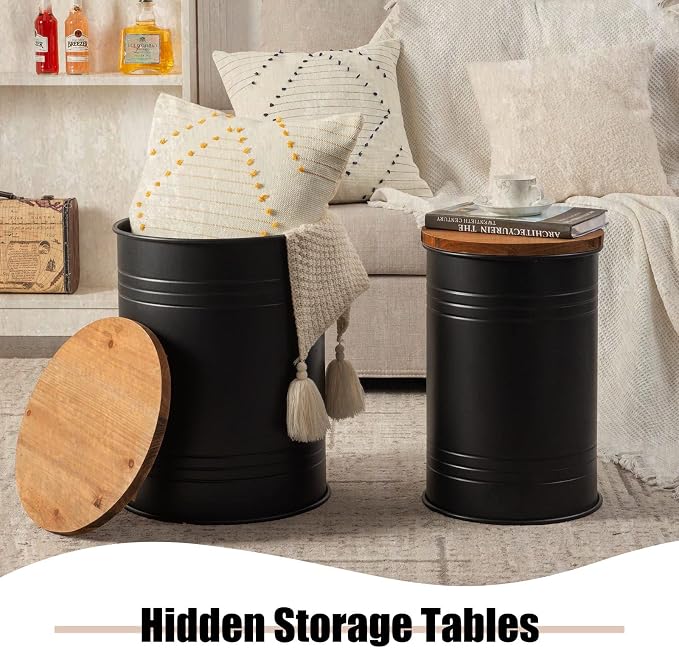 Poofzy Farmhouse End Tables Set of 2, Galvanized Metal Decor Side Table - Image 4