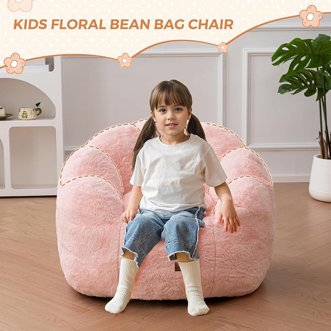MAXYOYO Kids Bean Bag Chair, Floral Shaped Bean Bag Sofa, Plush Faux Fur - Image 3