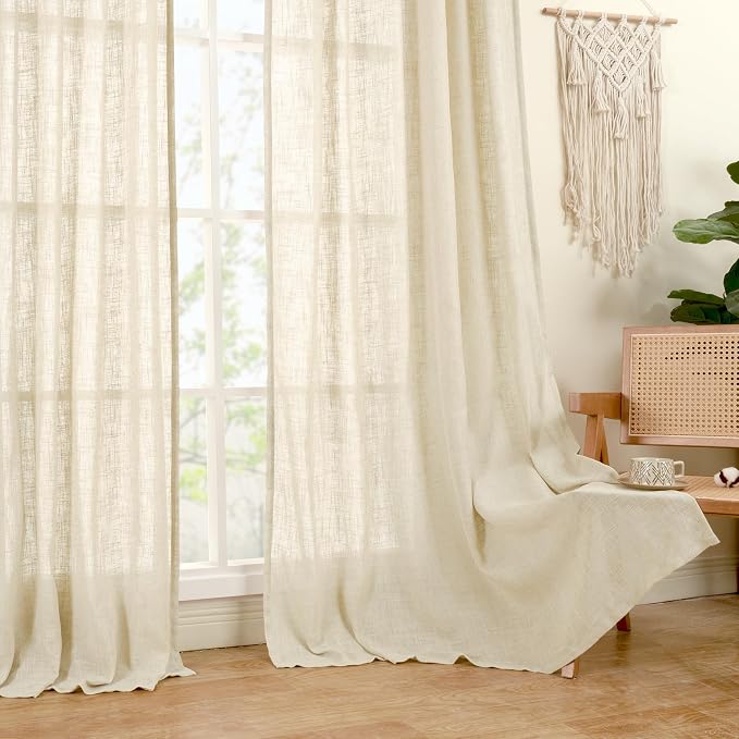 Beige 72 inch Length Linen Curtains 2 Panels Set - Image 9