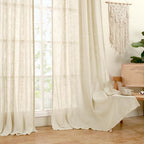 Beige Linen Curtains 63 inch Length 2 Panels - Image 9