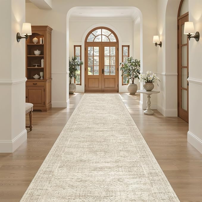 Soalmost Washable 3x14 Hallway Runner Rug Non-Slip Kitchen Entry Rugs Beige | - Image 4