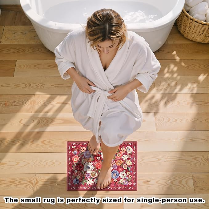 Floral Entry Rug Small Red Door Mat 24x17Inch - Image 2