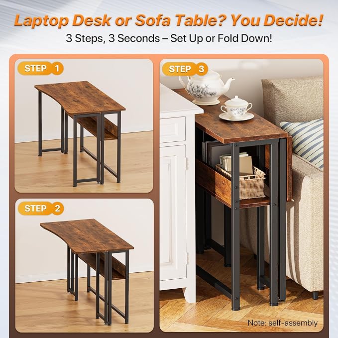 Huuger Folding Desk with Storage Shelf, 39.3 Inch Foldable Computer Table - Image 4