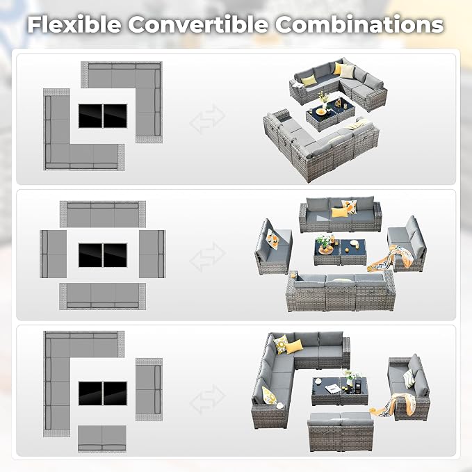 ovios 12 Pieces Patio Furniture Set, Outdoor Wicker Sectional Sofa - Image 6