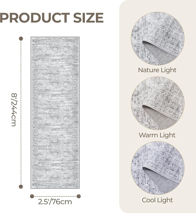 2'6 x 8' Runner Rug Non Slip, Washable Kitchen Rugs, Nursery Room, Soft Runner - Image 2