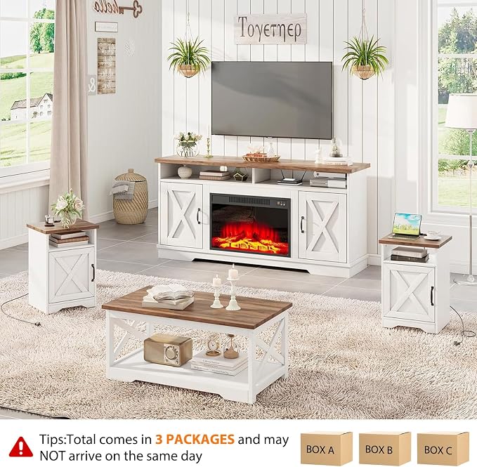 AMERLIFE 5-Piece Farmhouse Table Set Include 63" TV Stand - Image 8