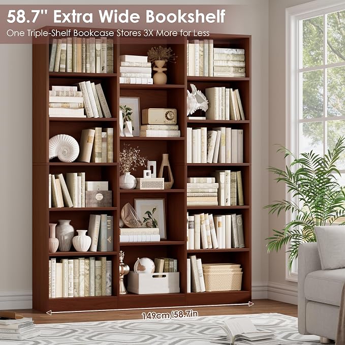 FACBOTALL Triple Wide Bookshelf, 6 Tier Large Bookshelf, Bookcase - Image 7