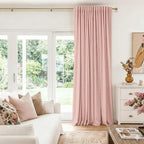 Linen Textured Total Blackout Sliding Door Curtain 108 Inch Long Blush Pink | - Image 5