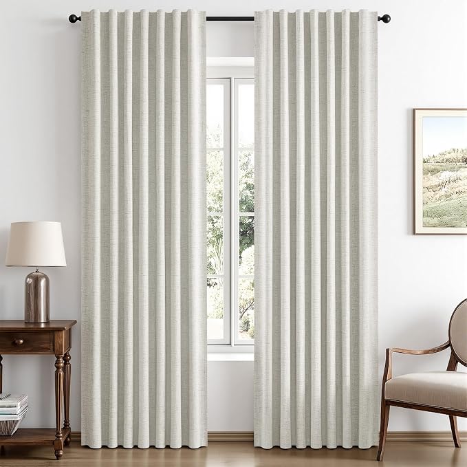 MIULEE 100% Blackout Linen Curtains 42 x 63 Inch Light Beige 2 Panels | Thermal by MIULEE