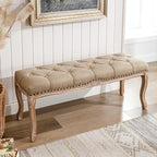 Cozyman Bedroom Bench, French Vintage Tufted Entryway Bench, 45.2" Carving - Image 9