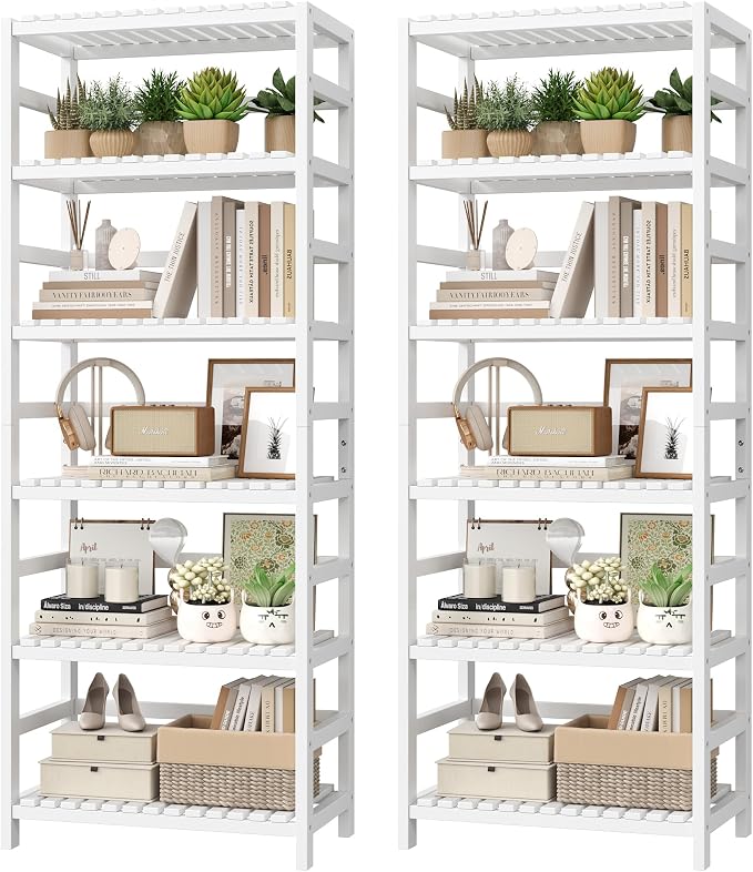 FOTOSOK 6-Tier Bamboo Shelf Set of 2, Bamboo Bookcase by FOTOSOK