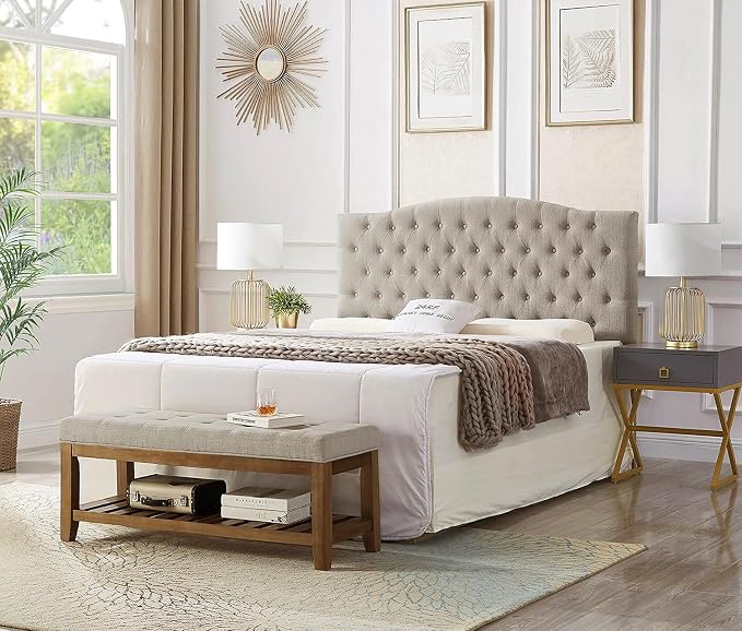 24KF Large Rectangular Upholstered Tufted Linen Fabric Ottoman Bench, Padded - Image 6